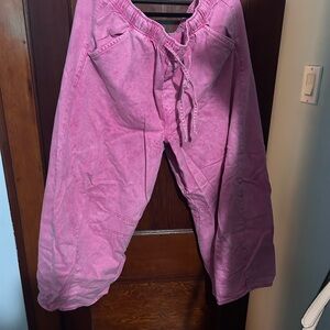 Pink Drawstring Horseshoe Jeans